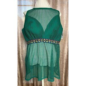 Cacigue  NEW Swimsuit Tankini Top Plus size 28 Women's Green Mesh  Embroidered